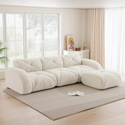 Divano modulare angolare senza montaggio per soggiorno con poggiapiedi in ciniglia beige chiaro 281 × 171 × 76 cm