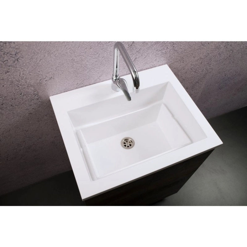 Mobile Lavatoio Sospeso Vasca Zeus in MineralMarmo Apertura a Cassettone 60x48x50 cm Olmo Scuro