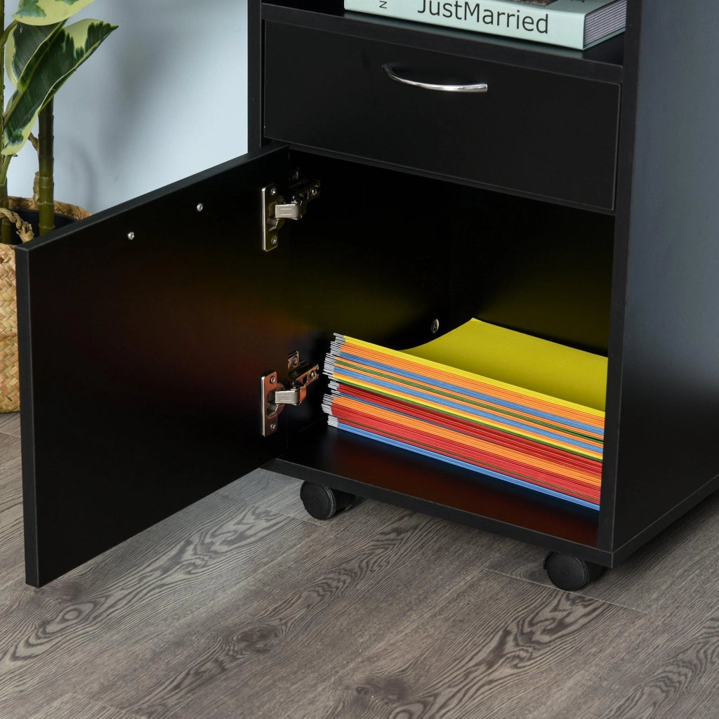 Cassettiera Portadocumenti da Ufficio 2 Cassetti e Ruote 40x35x60 cm in Legno  Nera