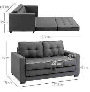 Divano letto 147.5x75x85 cm trasformabile in letto; struttura in legno e poliestere; grigio