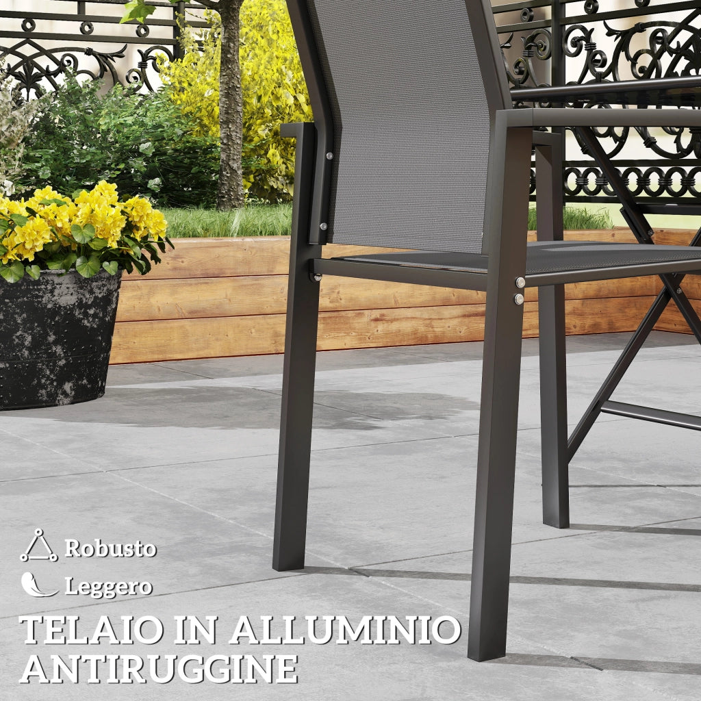 Sedie da Giardino Impilabili ¨C Zephmum ¨C Grigio Carbone, Alluminio e Textilene, 56x58x89 cm