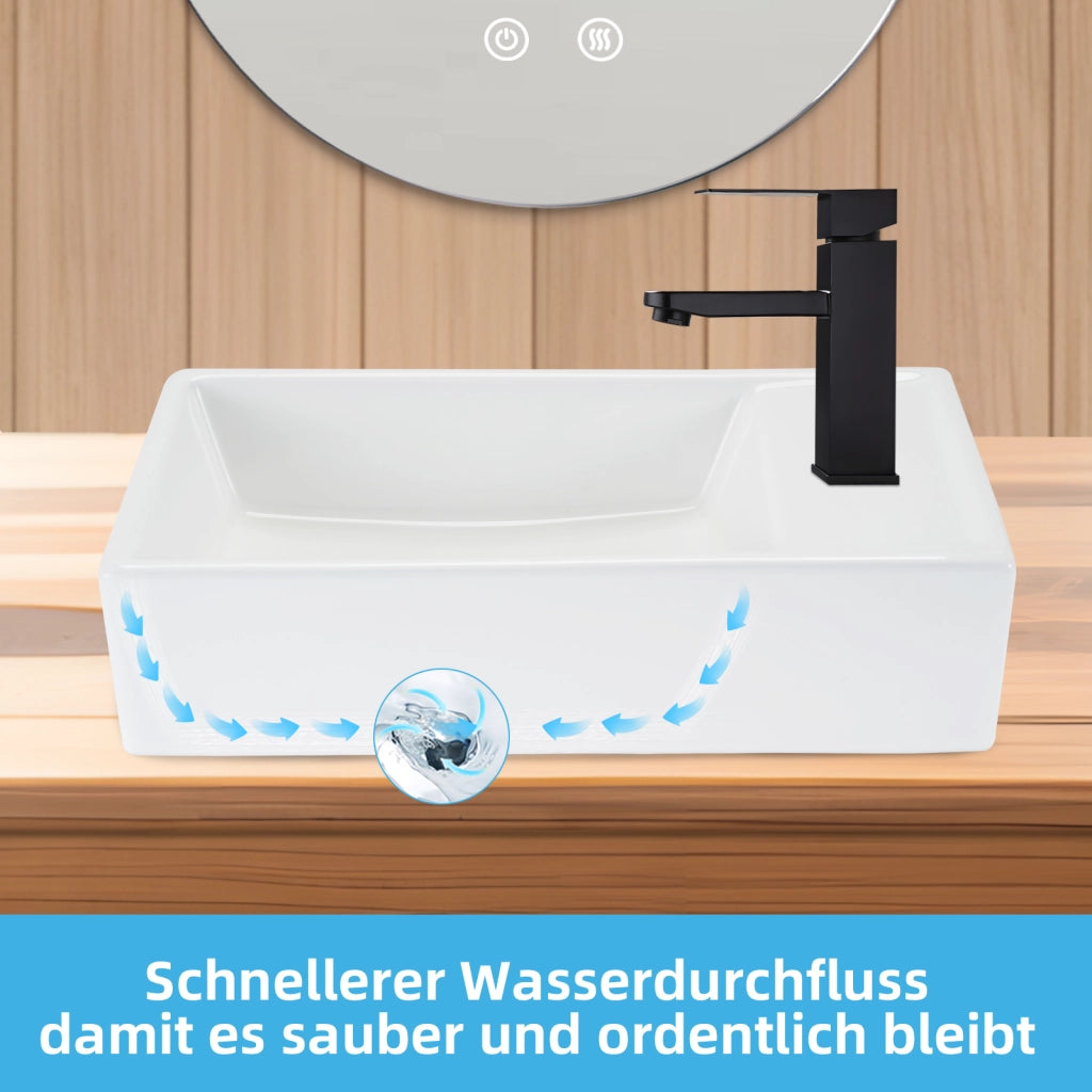 ZMH Lavabo da appoggio rettangolare in ceramica 40x22x10cm bianco lucido