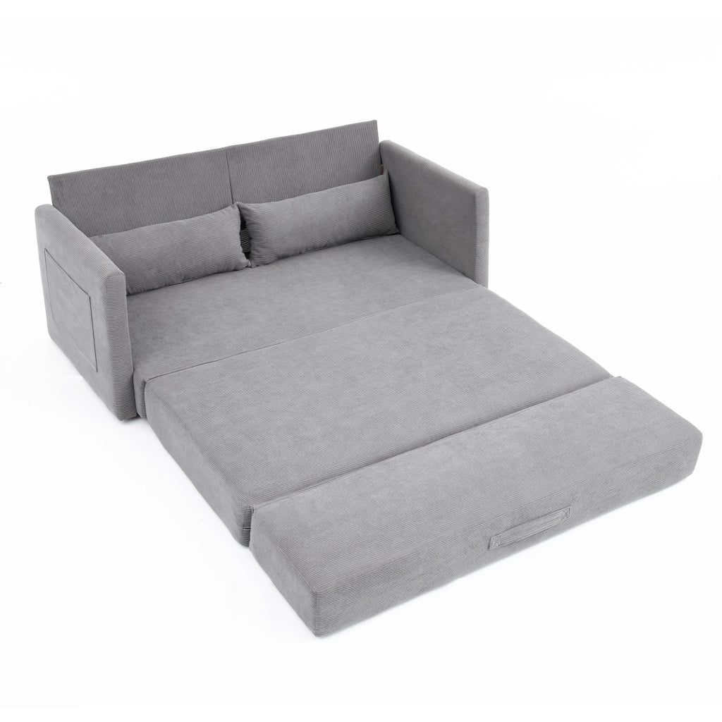 Divano letto 2 posti pieghevole 2 in 1 con tasche e due cuscini lombari salvaspazio in velluto a coste grigio