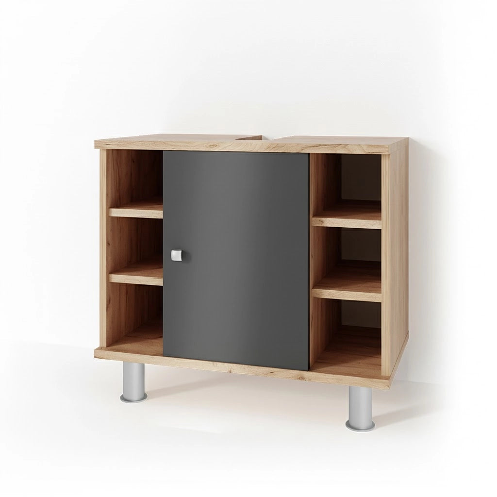 Mobile sottolavabo per bagno Fynn Antracite/Rovere dorato 60 x 54 cm Vicco