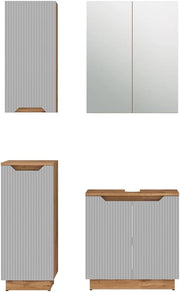 Set di mobili da bagno Lotta, Rovere/grigio a righe, 4 parti