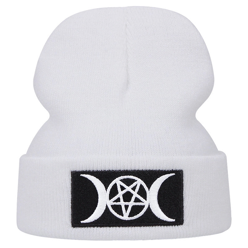 Cappelli invernali caldi con luna ricamata, colore bianco
