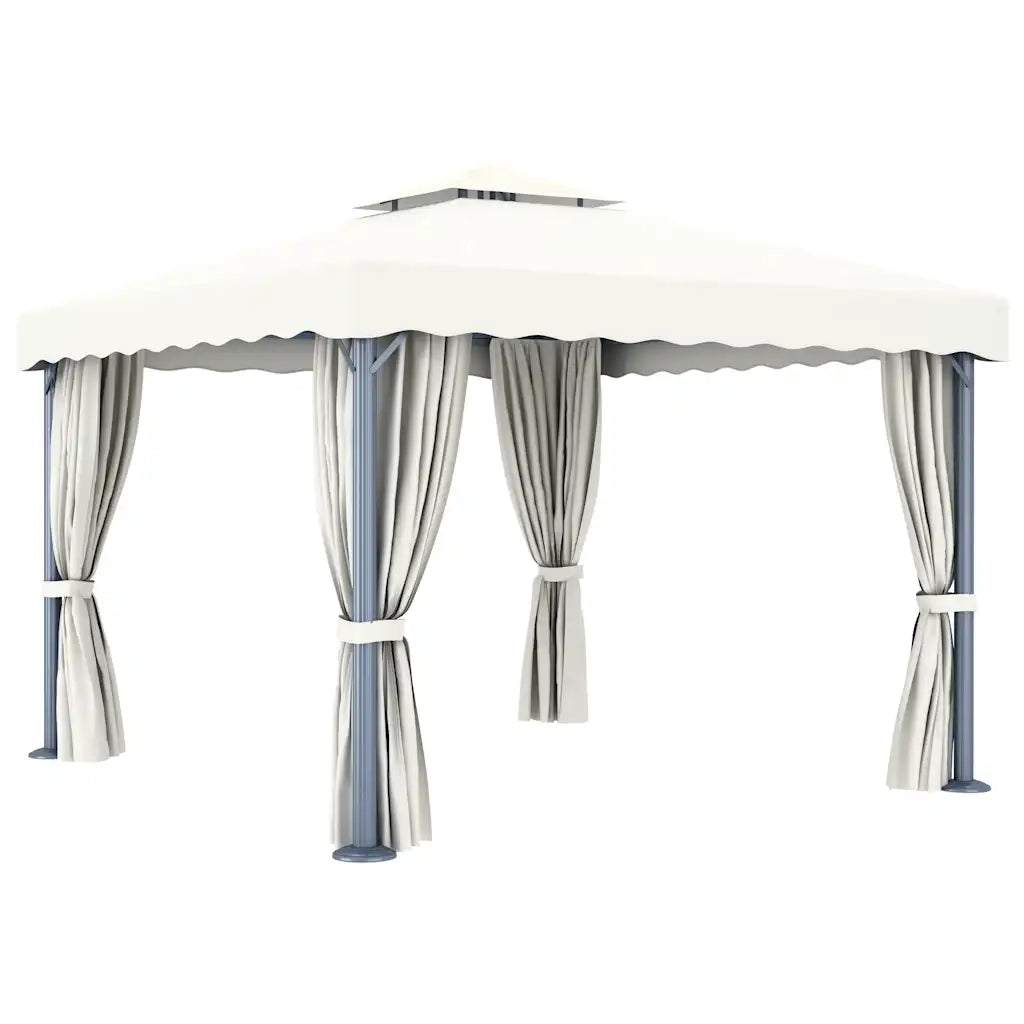 Gazebo con Tende e Stringa di Luci LED 3x3 m Bianco Crema 3070345