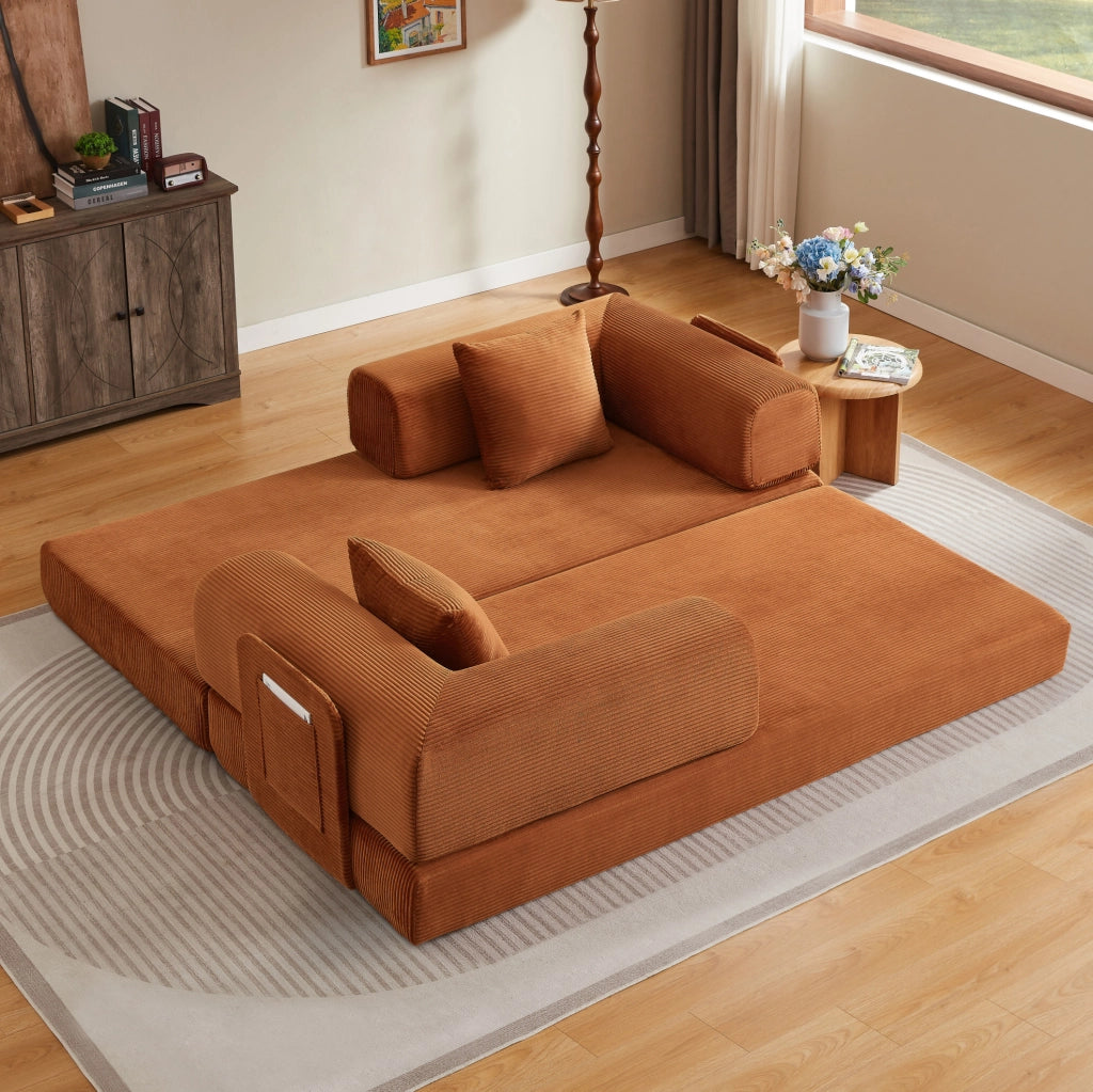 Divano letto pieghevole terracotta in schiuma con 2 cuscini