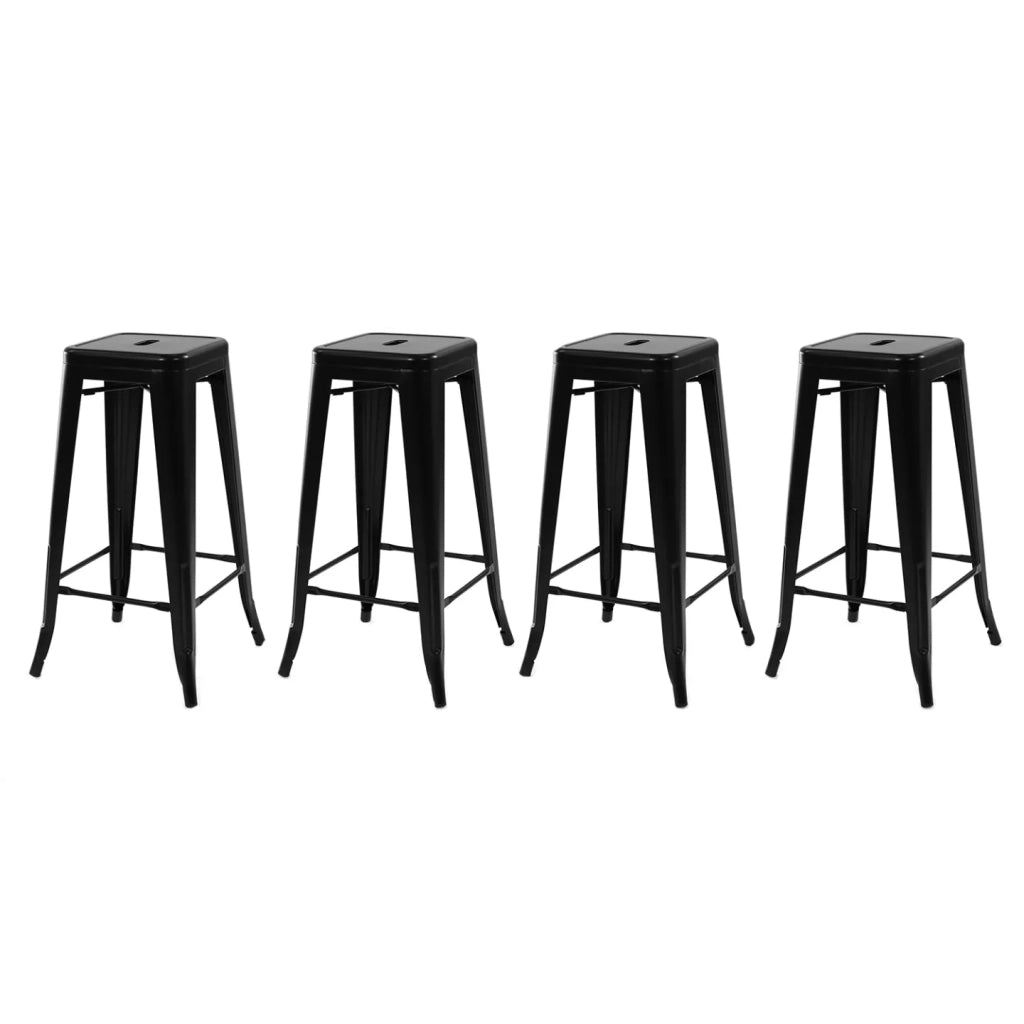 IDMarket - Set di 4 sgabelli da bar LENY in metallo nero opaco impilabili con aspetto grezzo di fabbrica