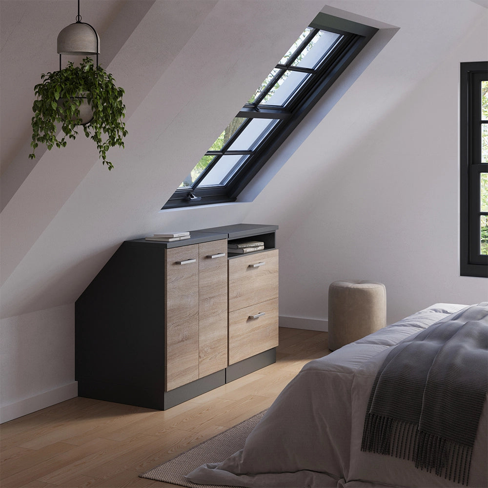 Set di mobili sottotetto Rion Sonoma/Antracite 120 cm Set di 2 carcasse armadio profondità 60 cm Vicco