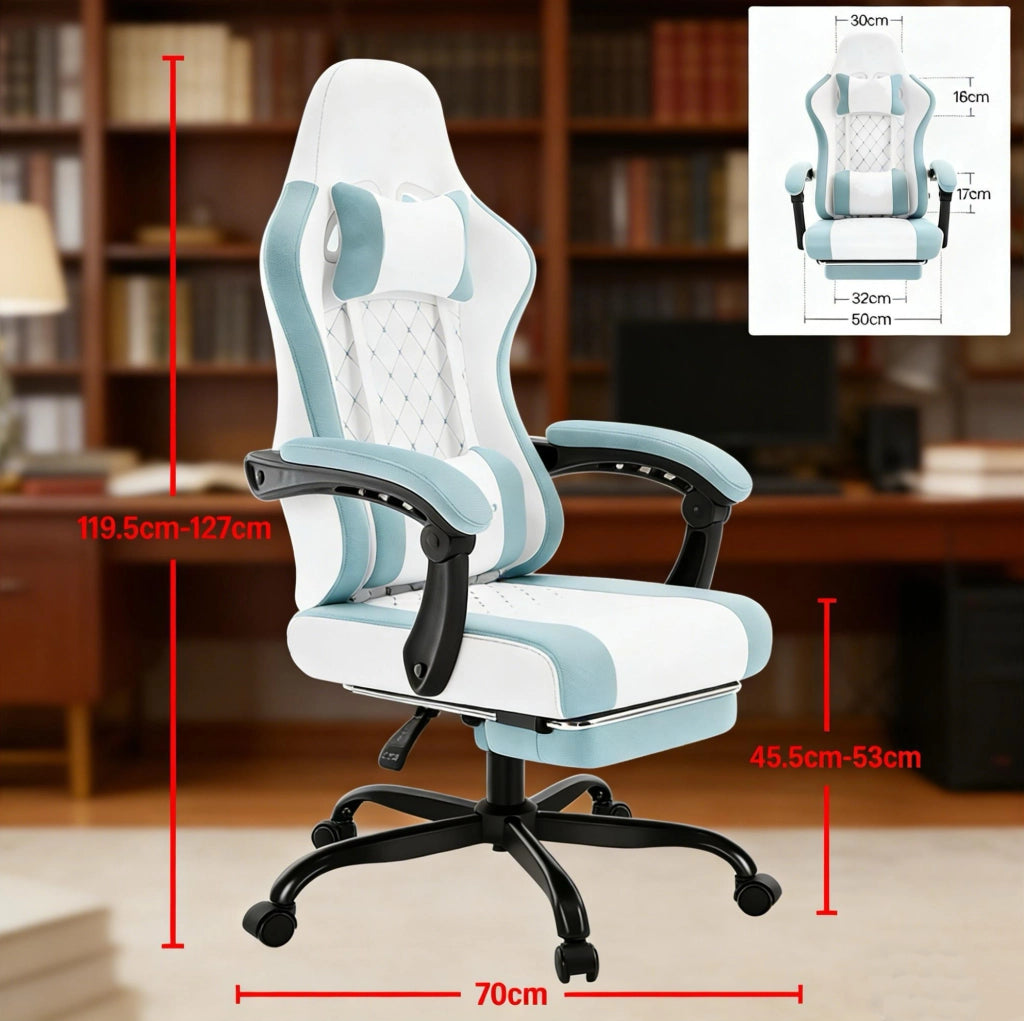 Sedia gaming ergonomica con massaggio, blu e bianca
