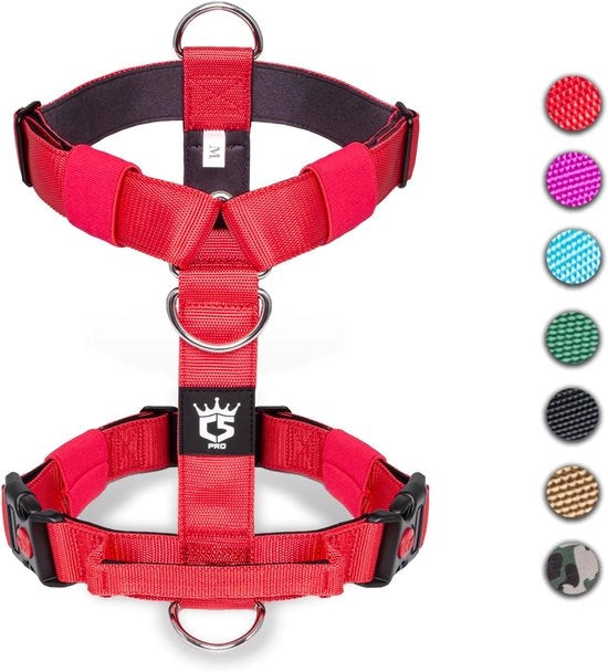 Harnes tattico per cani con maniglia, 3,8 cm largo, qualità militare, imbottito e robusto, chiusura rapida con cerniera, adatto per cani di piccola e media taglia, rosso (rosa-L)