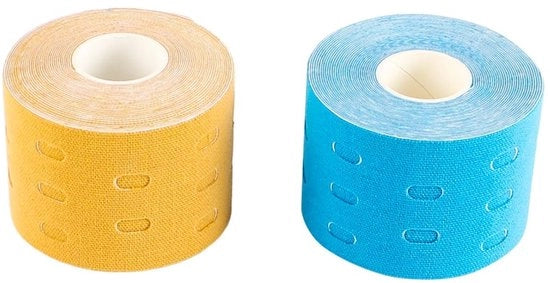 Nastro sportivo adesivo elastico - 2 rotoli - respirante - cotone/spandex - 5 cm x 500 cm - ideale per lesioni - kinesiotape