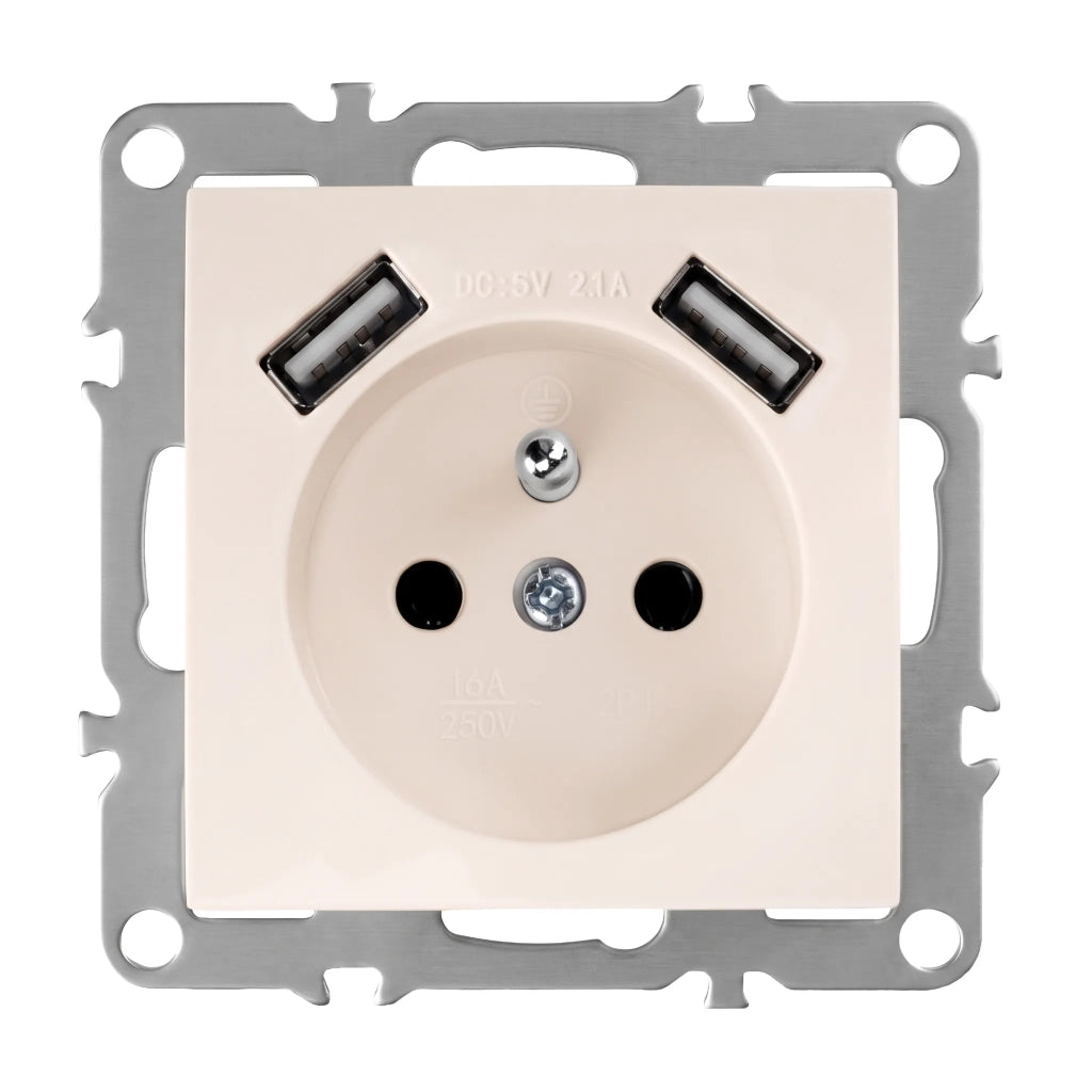 Presa Singola Con Messa A Terra + 2x Usb-a Oste Jnh003-g Beige