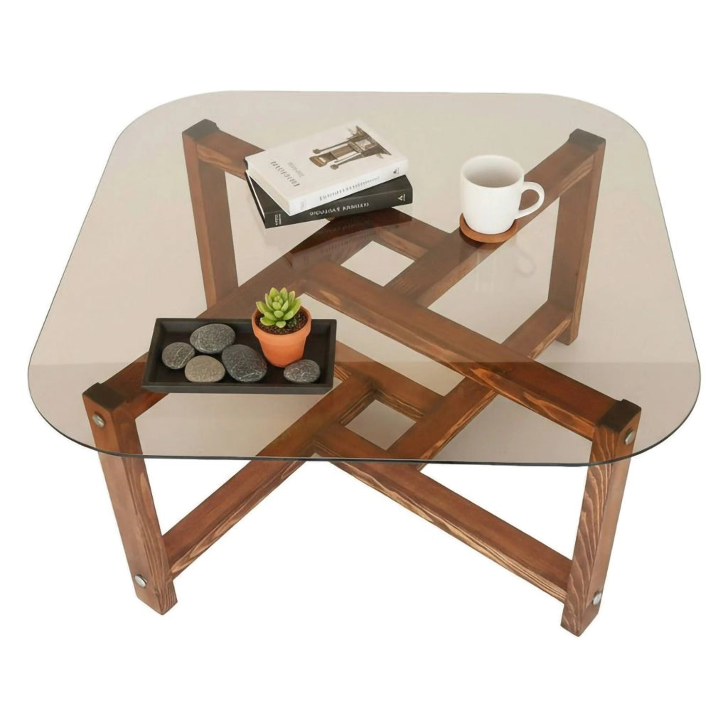 Aurano, Tavolino da Salotto Portariviste, 80x80x40h cm Marrone Quercia