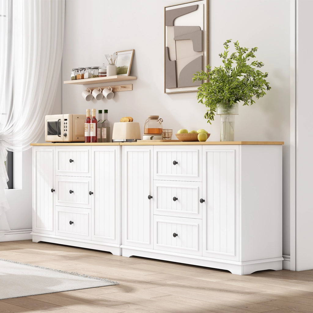 Credenza e madia con 3 cassetti, ante e ripiani regolabili per cucina soggiorno e sala da pranzo in MDF bianco 126 × 40 × 86 cm