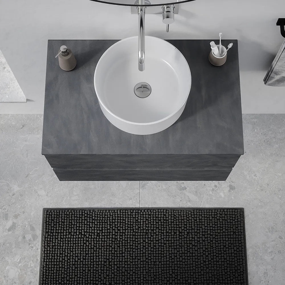 Mobile da bagno sospeso 100 cm effetto cemento scuro con top | Yili