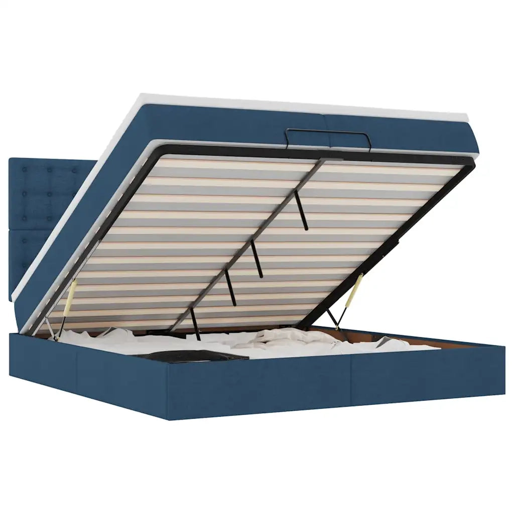 Struttura Letto Pouf con Materassi Blu 200x200 cm in Tessuto 3313354