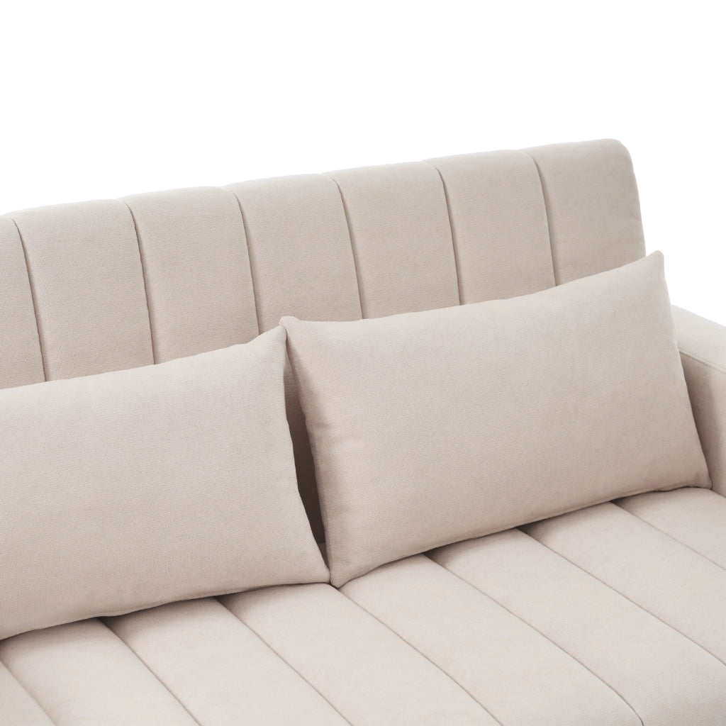 OKWISH Divano Letto 2 Posti, Schienale Regolabile con Portabicchieri e Tasche Laterali, Lino Cotone, Beige
