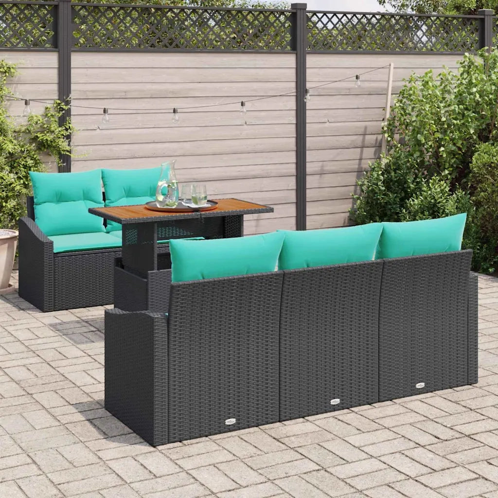 Set da Pranzo per Giardino con cuscino 6 pcs Nero e Verde acqua