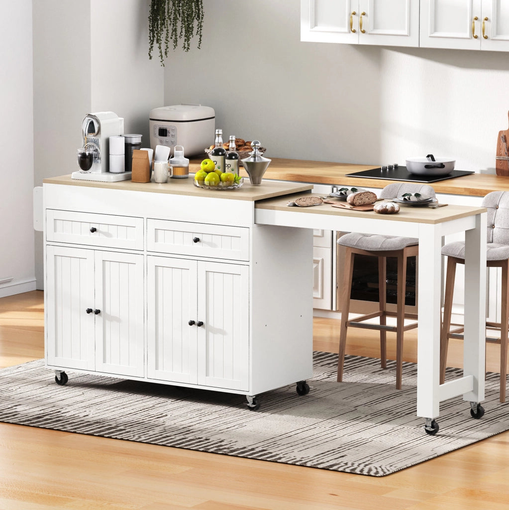 Isola cucina 180.5x45x92.2 cm estraibile con ruote in MDF bianco naturale