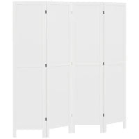 Paravento in Legno, Separatore di Ambienti, Divisorio Interno Pieghevole a 4 Pannelli, in Legno, 160 x 170 cm, Bianco