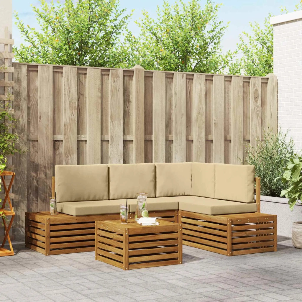 5 pz Set di divani da esterno Naturale e Beige 3375448