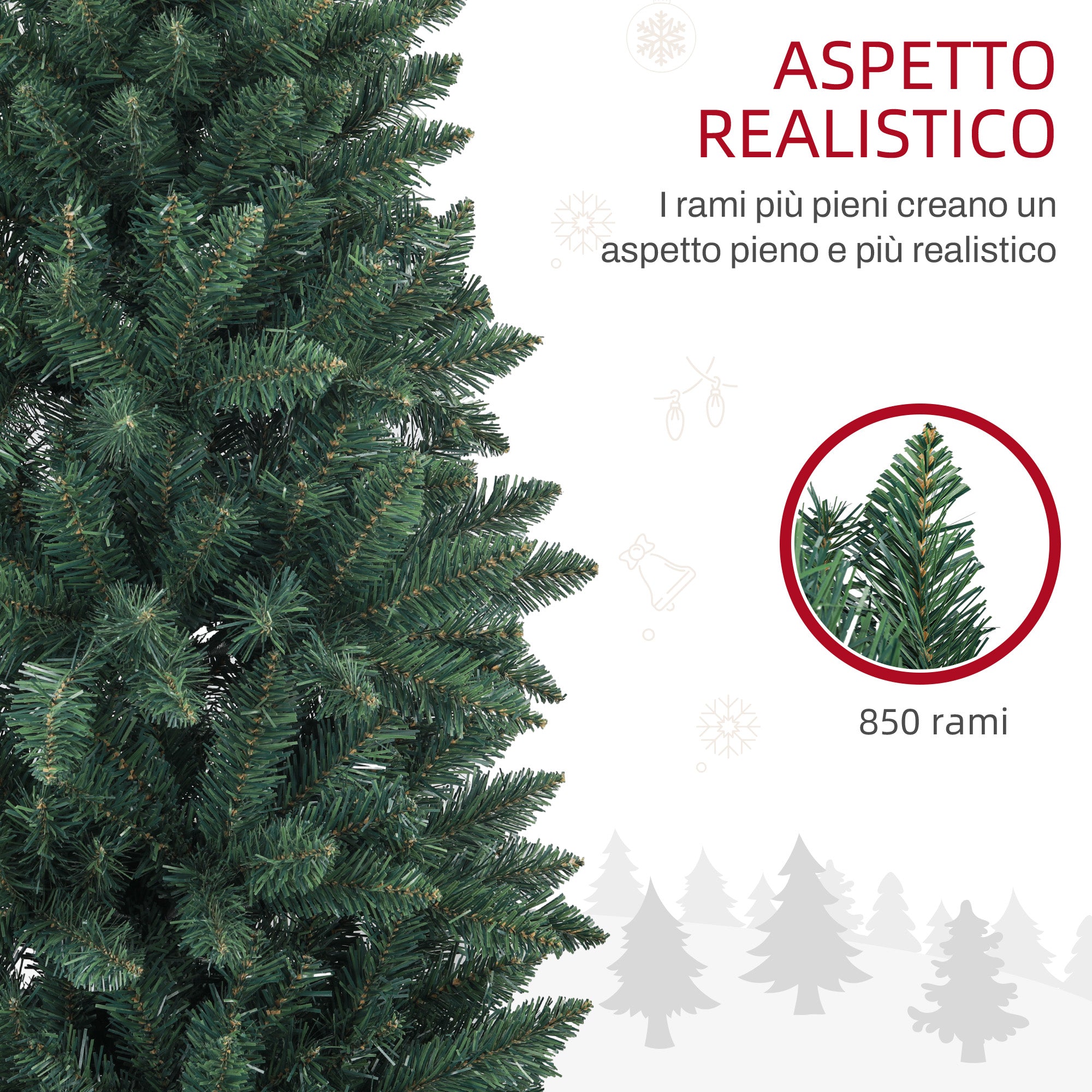 Albero di Natale Artificiale 180 cm 479 Rami Design Alto e Stretto Verde