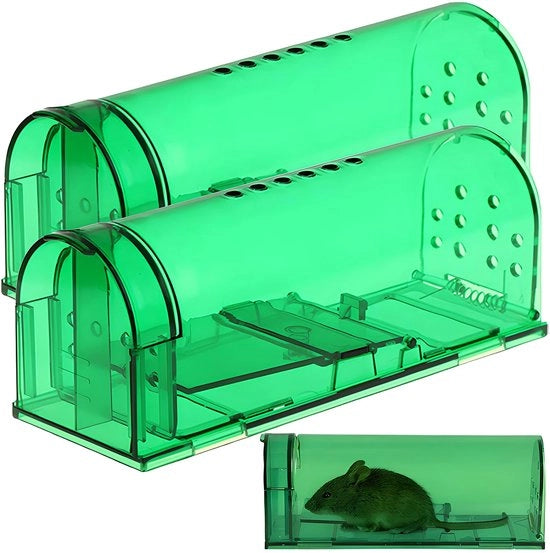 Trappola per topi vivente 2 pezzi - Trappola per topi amichevole - Trappola per topi riciclabile - Fessure d'aria per ventilazione - Adatta per interni/esterni - Ecosostenibile e duraturo - Trappola per roditori