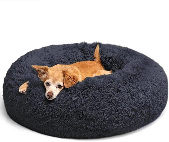 Hondenbed Fluffy, Cuscino per Cani Rond con Base Antiscivolo per Cani di Dimensioni Vari, 50 cm, Blu Marina