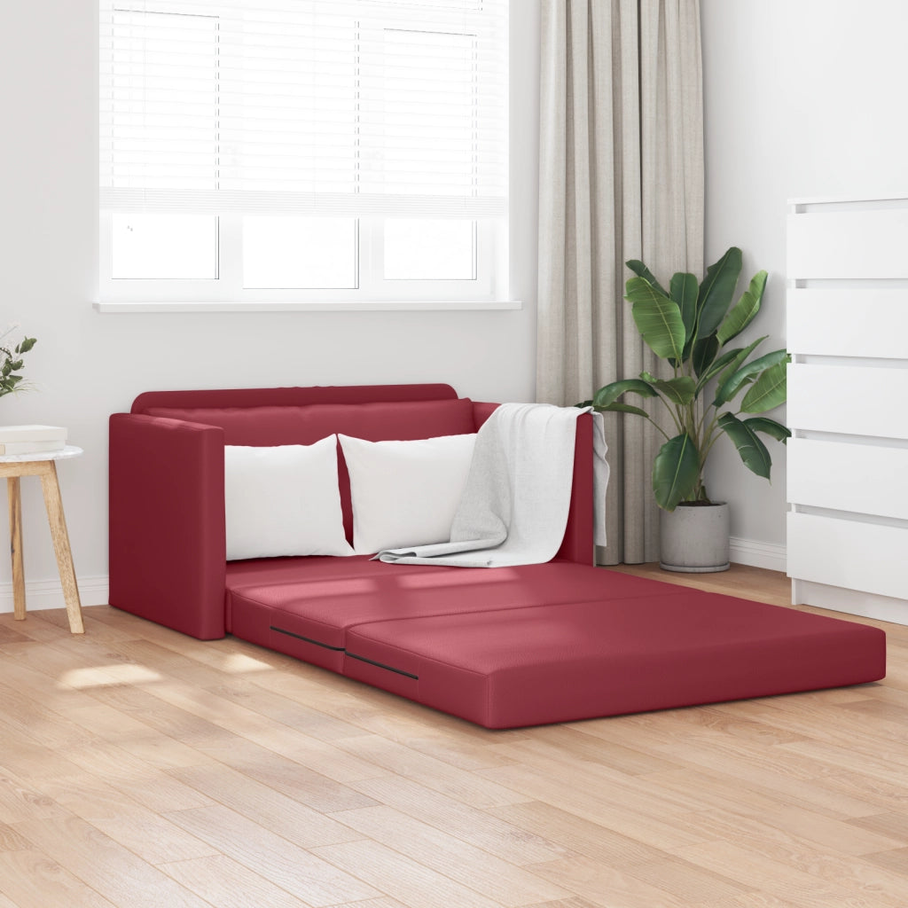 Divano a Terra Letto 2 in 1 Rosso Vino 124x71x78 cm Pelle Artificiale