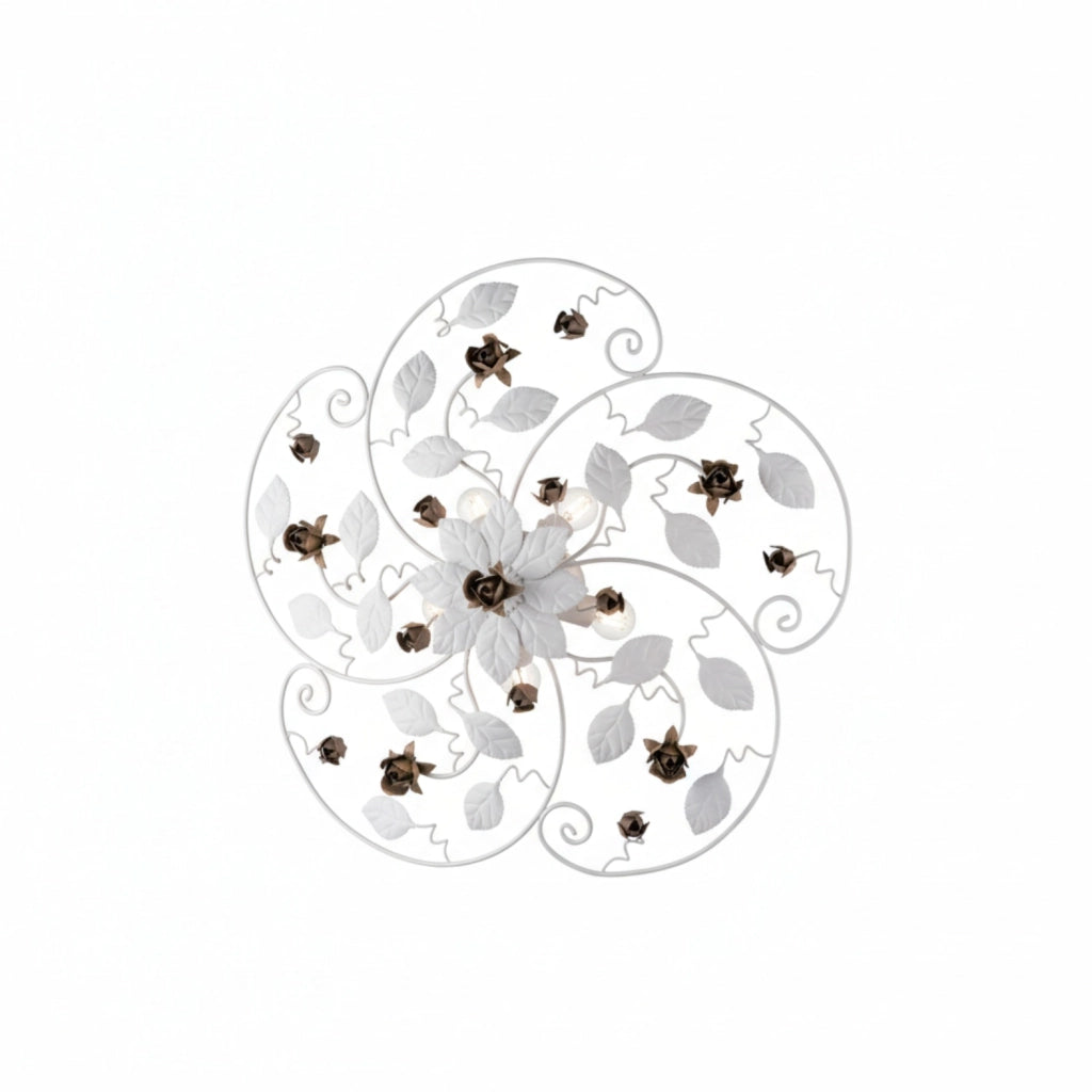 Plafoniera Shabby Chic Bella Metallo Bianco 5 Luci E14