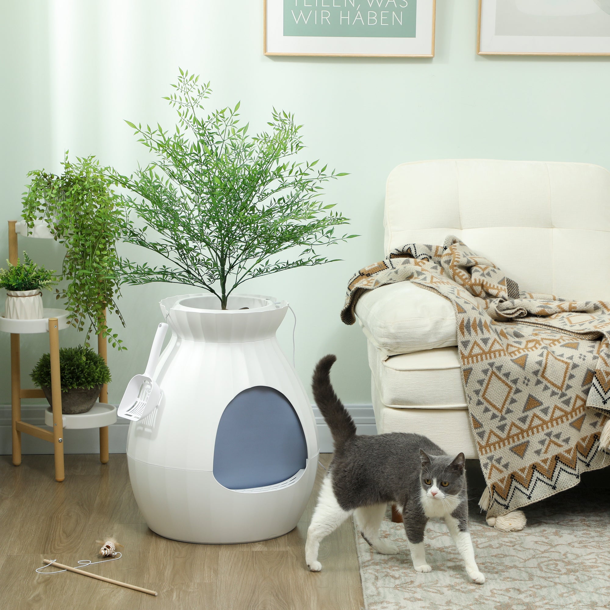 Lettiera Chiusa per Gatti a Forma di Vaso 50x48,5x58,7 cm in ABS e Acciaio Inox Bianco