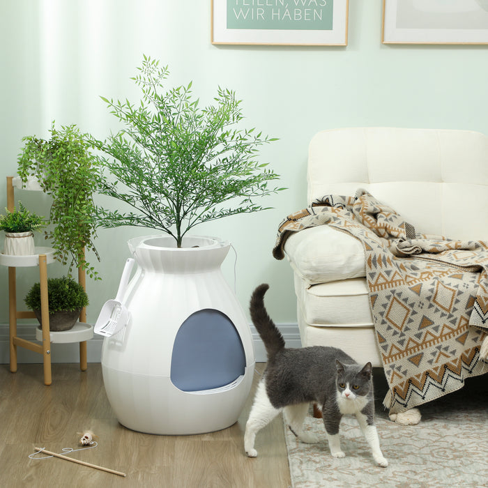 Lettiera Chiusa per Gatti a Forma di Vaso 50x48,5x58,7 cm in ABS e Acciaio Inox Bianco
