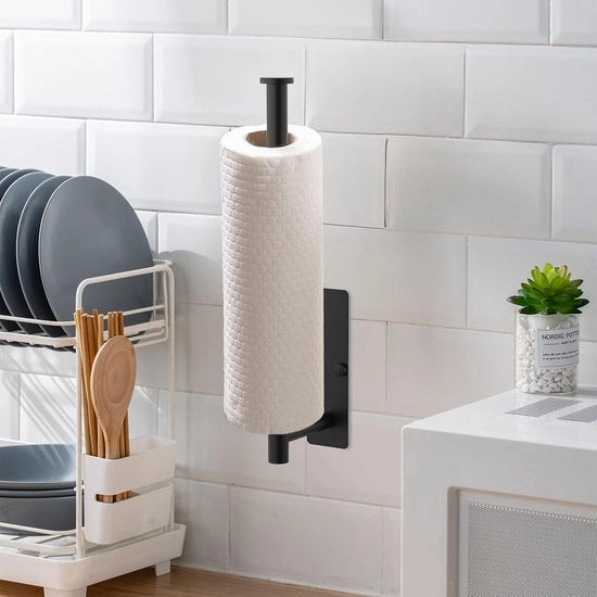 Sostegno asciugamano senza forare, asta asciugamano adesiva, nera, lucidata, unifacciale, adesivo, sostegno asciugamano per bagno e cucina da appendere al muro