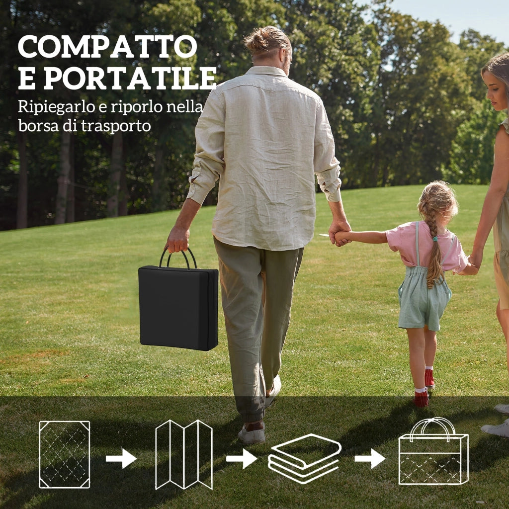 Tappeto da Esterno Reversibile 182x274 cm con Motivo Geometrico e Borsa Inclusa Blu e Bianco