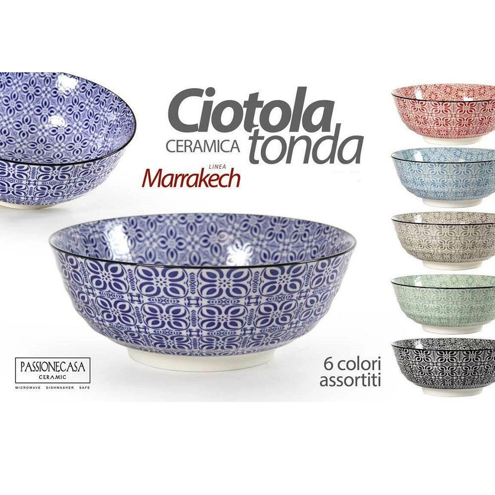 Trade Shop - Ciotola Tonda Marrakech Multiuso 23x23x8,5 Cm Ceramica Decorata 6 Colori 771583 -