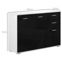 Comò, Mobiletto per Soggiorno e Camera con 3 ante e 2 cassetti, Nero Lucido, Antigraffio (106 x 35 x 76 cm)