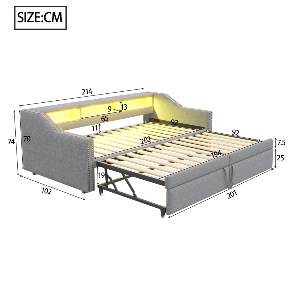 Letto divano estraibile lino 90x200 cm