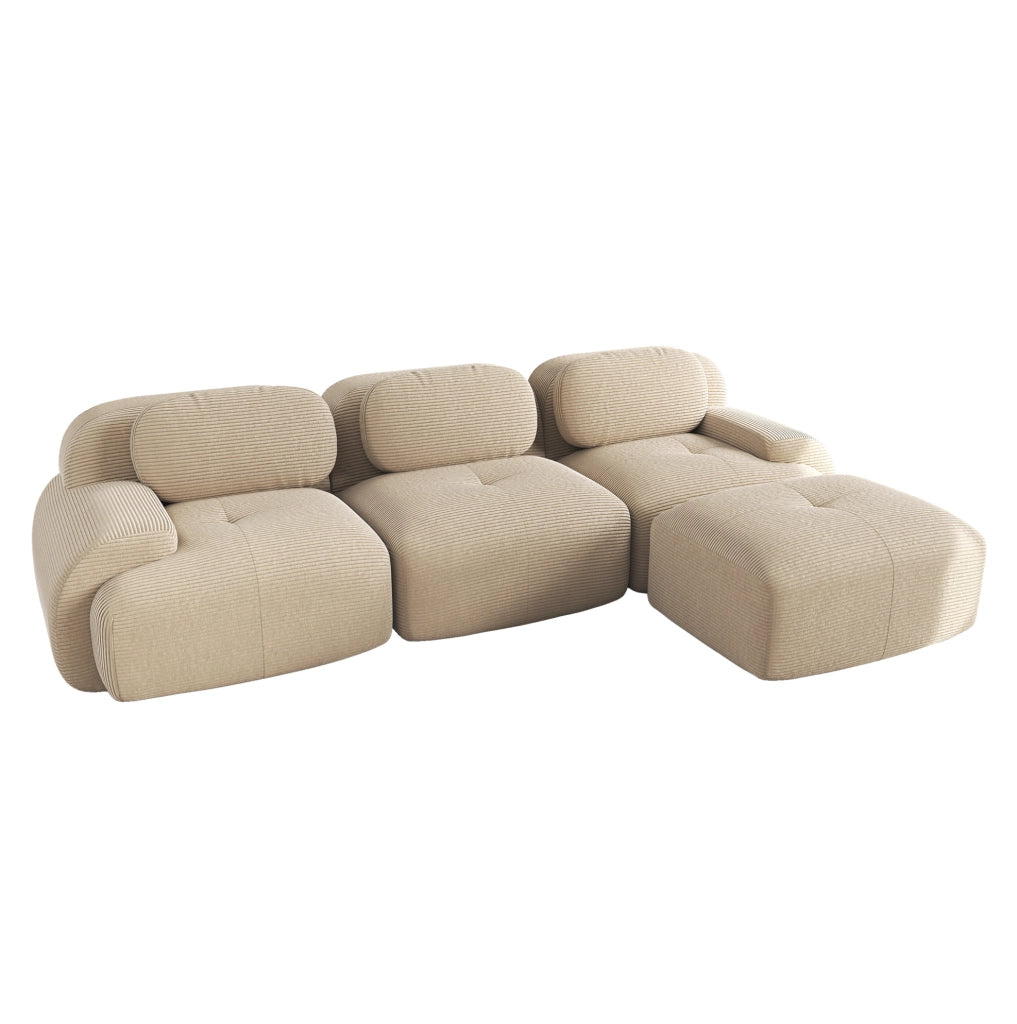 Divano angolare modulare senza montaggio in velluto a coste beige