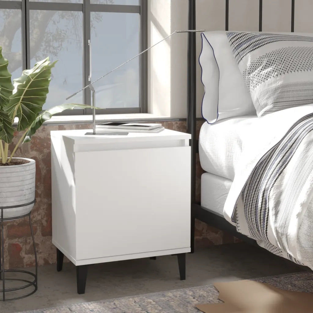 Comodini | Armadio da Notte | Mobiletto da notte con Gambe in Metallo Bianco 40x30x50 cm