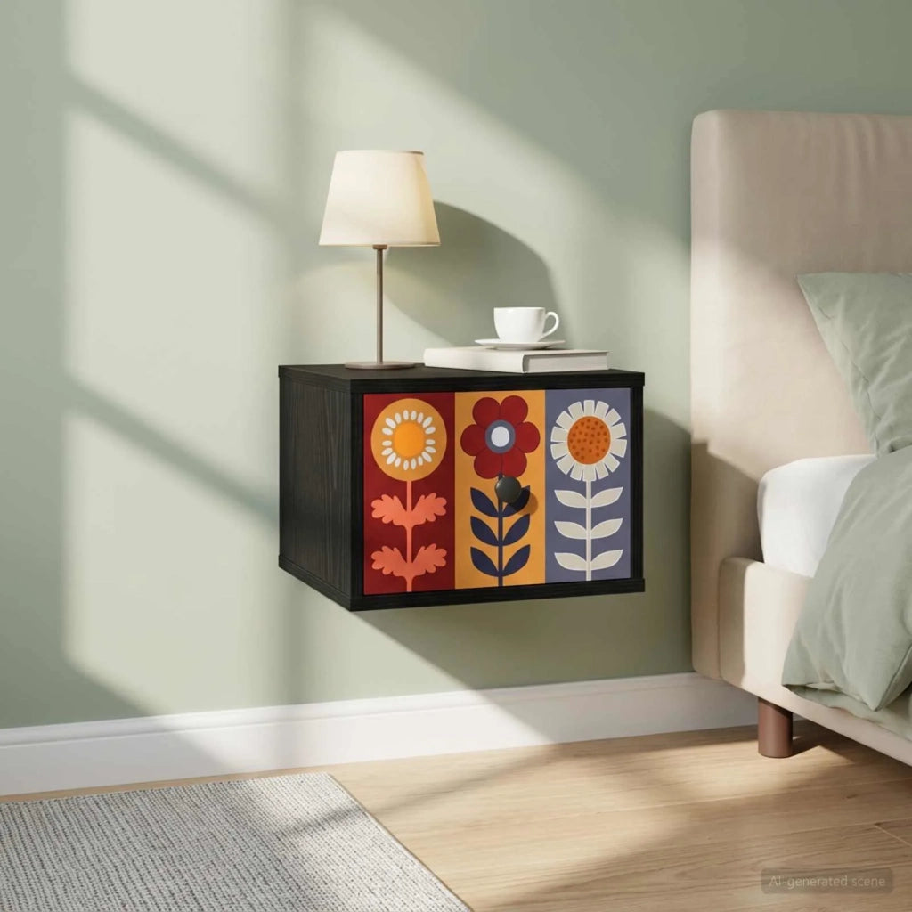 Mobiletto da comodino a parete ESSEN 2 pz Rovere Nero 8007484