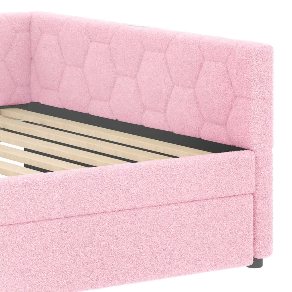 DESMIU Divano letto con letto estraibile 140 × 200 cm 1 posto con lampada, USB, Type-C, senza materasso, rosa