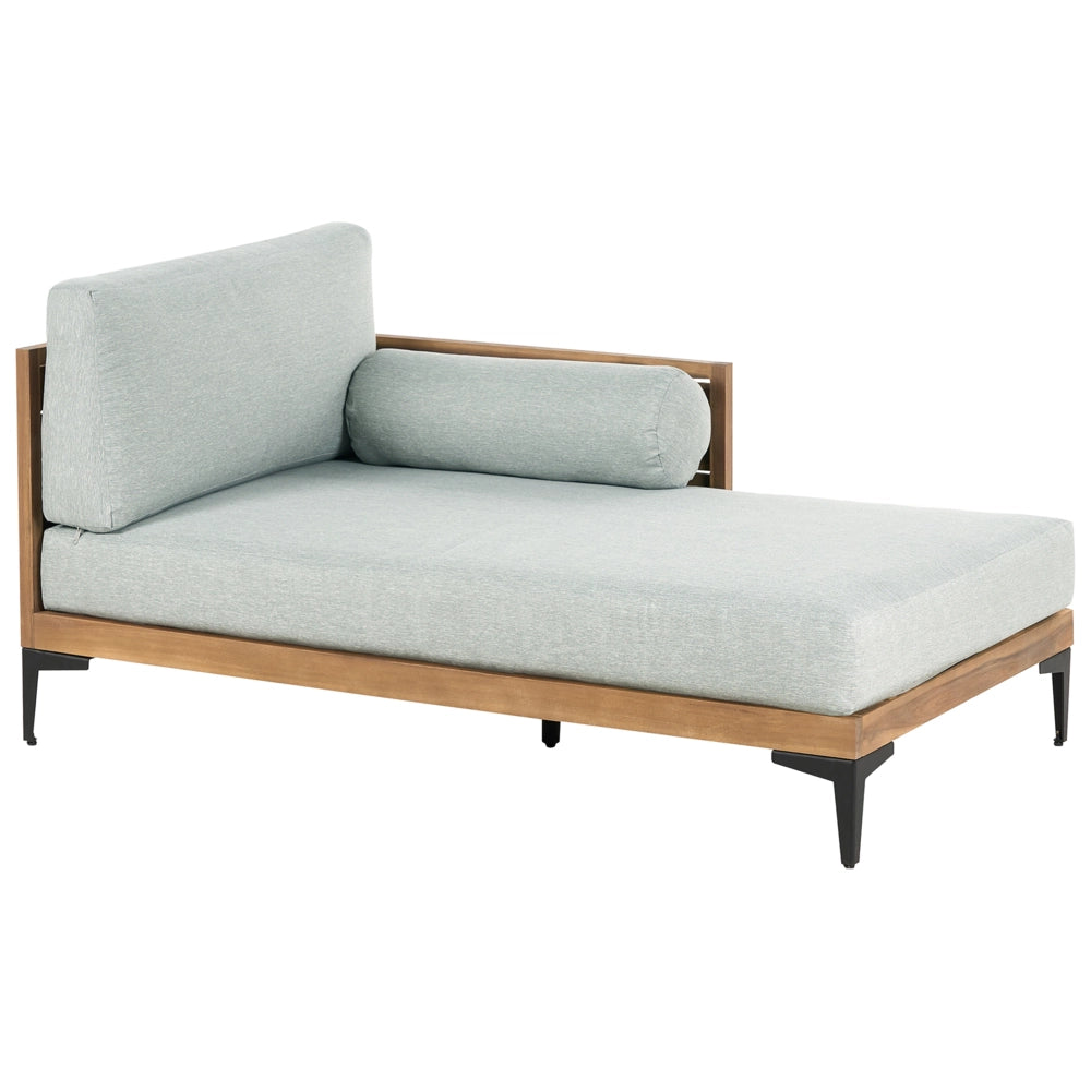Divano angolare da giardino a 4 posti in legno d'acacia grigio con cuscini per esterni stile elegante