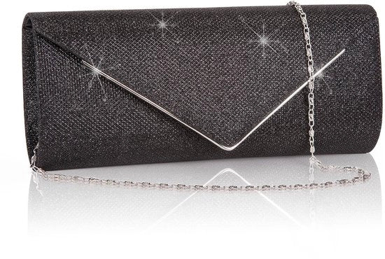 Clutch per donna, Borsa da spalla con catena rimovibile, Borsa elegante con catena, Borsa da spalla con catena, Borsa da sera per prom, matrimonio, festa (Nero)