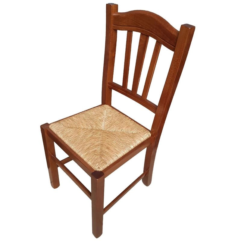 SET 4PZ SEDIE IN LEGNO MASSELLO CON SEDUTA IN PAGLIA E SCHIENALE ALTO LAVORATO -  COLORE NOCE 90X45X46 CM