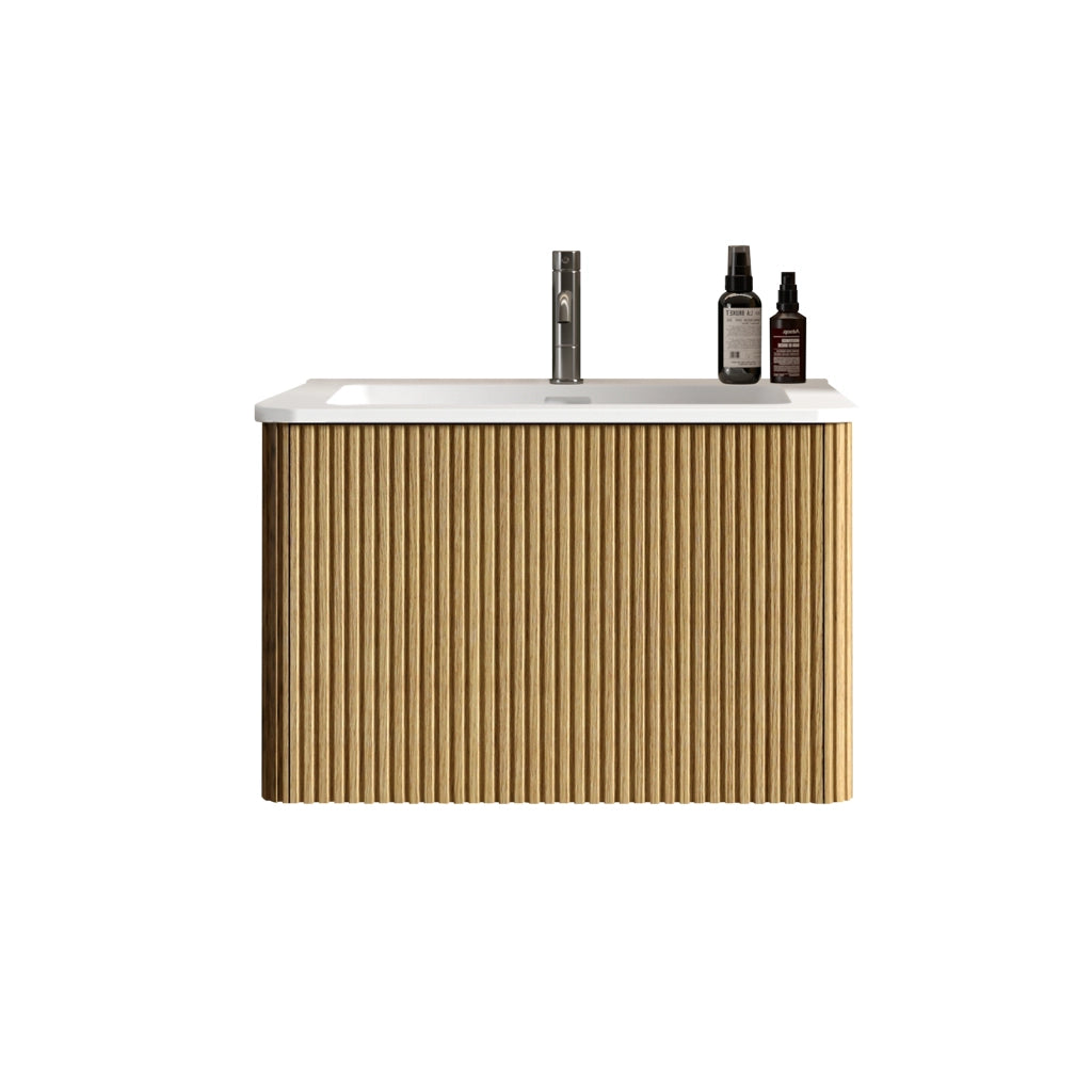 LAVELLO CON MOBILE BAGNO 60 cm per piccoli spazi, effetto rovere, cassetti push-to-open
