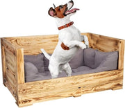 Letto per cani in legno con rivestimento morbido e finitura particolare - 90 x 57 x 45 cm, rivestimento spesso e caldo
