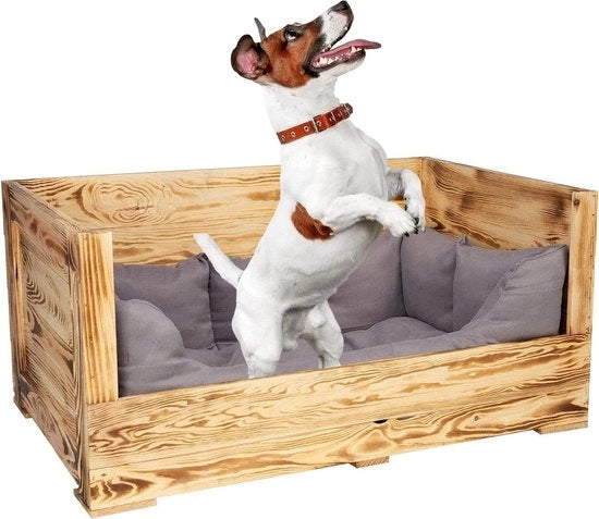 Letto per cani in legno con rivestimento morbido e finitura particolare - 90 x 57 x 45 cm, rivestimento spesso e caldo