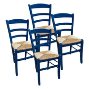 SET 4 SEDIE PAESANA IN LEGNO CON SEDUTA IN PAGLIA E SCHIENALE ALTO 42X40X87H CM COLORE BLU